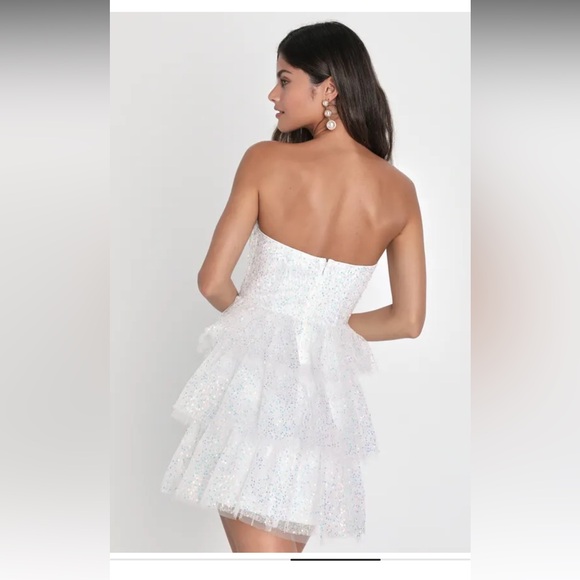 NEW! Lulu’s White Iridescent Sequin Tool Dress - Picture 2 of 4